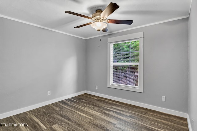 180 County Rd 853, Delano, TN 37325 - unfurnished room with baseboards, dark wood-type flooring, ceiling fan, and crown molding