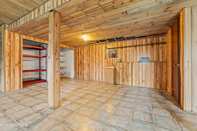 below grade area with wood ceiling