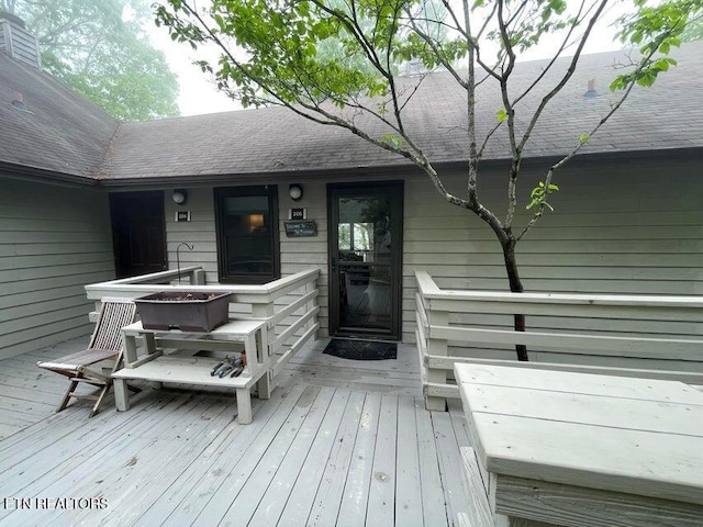 281 Moytoy Rd Unit 206, Crab Orchard, TN 37723 - doorway to property featuring a wooden deck and a shingled roof