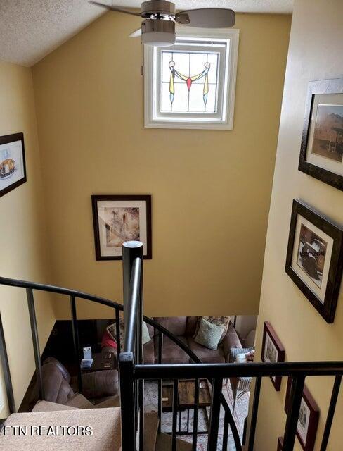 281 Moytoy Rd Unit 206, Crab Orchard, TN 37723 - stairway featuring ceiling fan and a textured ceiling