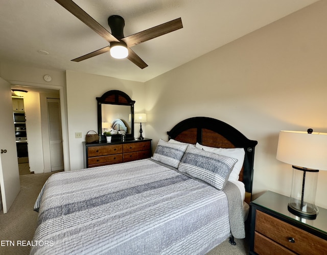 bedroom with carpet and ceiling fan