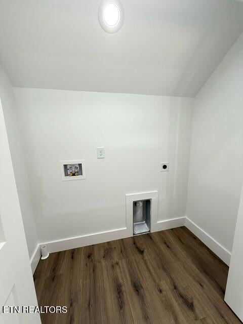 1118 NW Mercer St, Knoxville, TN 37921 - laundry room featuring washer hookup, wood finished floors, electric dryer hookup, and baseboards