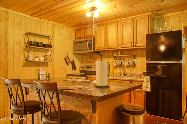 112 Auda Story, Jamestown, TN 38556 - bar with stainless steel appliances, wooden ceiling, and wood walls