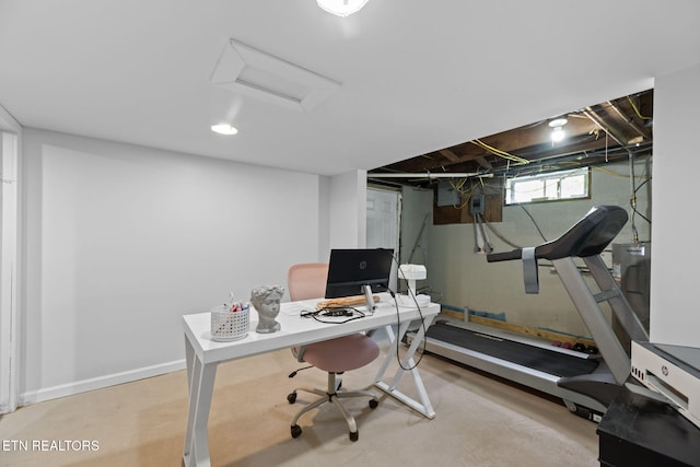313 Lamar Ave, Clinton, TN 37716 - office area with concrete flooring and attic access