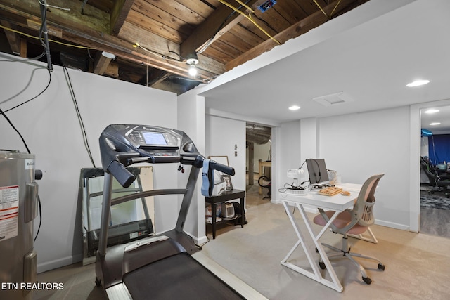 313 Lamar Ave, Clinton, TN 37716 - exercise room featuring electric water heater, baseboards, recessed lighting, and wooden ceiling