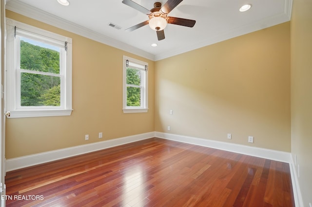 6005 Powell Valley Rd, Big Stone Gap, VA 24219 - spare room featuring hardwood / wood-style flooring, crown molding, a ceiling fan, baseboards, and recessed lighting