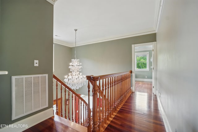 6005 Powell Valley Rd, Big Stone Gap, VA 24219 - stairs with a chandelier, crown molding, baseboards, and wood finished floors