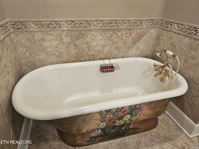 6005 Powell Valley Rd, Big Stone Gap, VA 24219 - full bathroom featuring a soaking tub, tile walls, and tile patterned floors