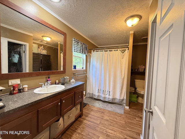 332 Tomlinson Rd, Pennington Gap, VA 24277 - full bathroom with a textured ceiling, wood finished floors, vanity, toilet, and a shower with curtain