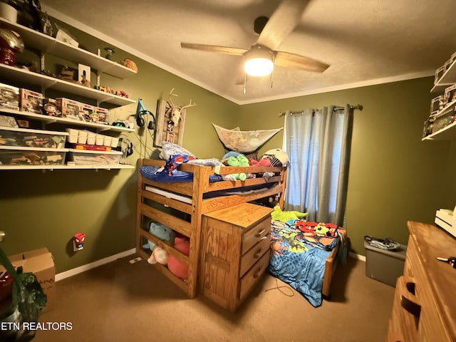 332 Tomlinson Rd, Pennington Gap, VA 24277 - bedroom with carpet floors, ceiling fan, baseboards, and crown molding
