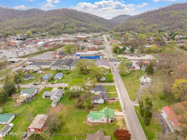 406 S Indiana Ave, Lafollette, TN 37766 - aerial view of property and surrounding area with a mountain backdrop and nearby suburban area