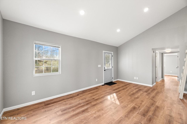 518 Church St, Vonore, TN 37885 - foyer with baseboards, lofted ceiling, recessed lighting, and light wood-type flooring