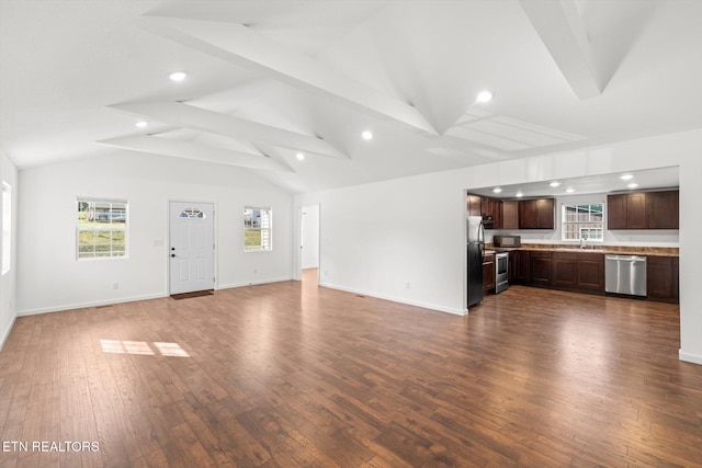 522 Church St, Vonore, TN 37885 - unfurnished living room with dark wood finished floors, a sink, recessed lighting, and baseboards