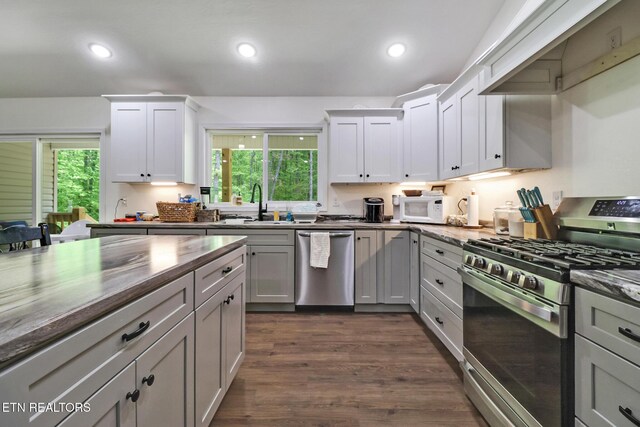 98 Paso Fino Trl, Jamestown, TN 38556 - kitchen with appliances with stainless steel finishes, a sink, white cabinetry, dark wood-style flooring, and recessed lighting
