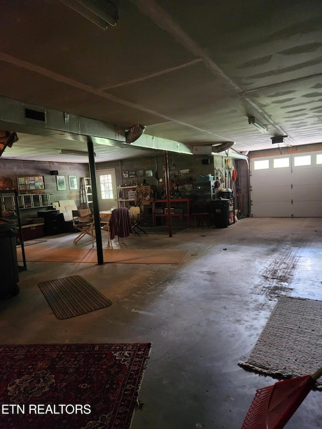 garage with a garage door opener