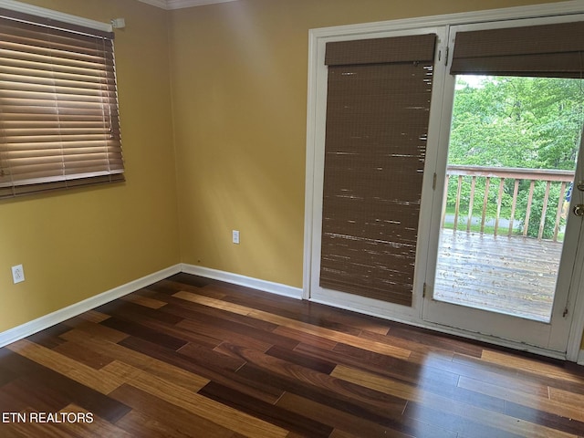 180 Cedar Ln, Jacksboro, TN 37757 - spare room with dark wood-style flooring, baseboards, and ornamental molding