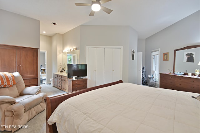 12212 Oakmont Cir, Knoxville, TN 37934 - bedroom with light carpet, ceiling fan, recessed lighting, and a towering ceiling