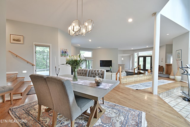 12212 Oakmont Cir, Knoxville, TN 37934 - dining area with stairs, plenty of natural light, wood finished floors, and recessed lighting