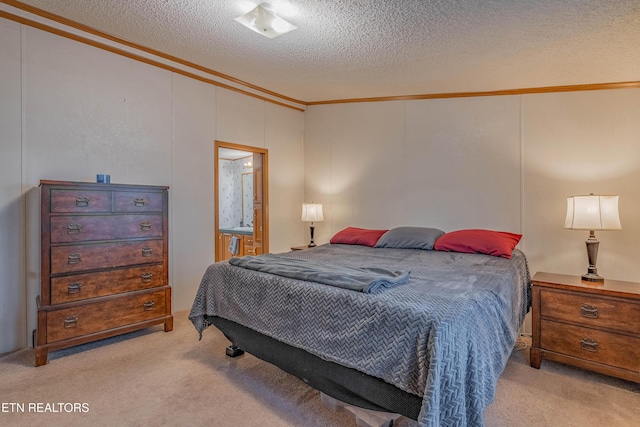 384 Lancer Rd, Harriman, TN 37748 - carpeted bedroom with ornamental molding, a textured ceiling, and ensuite bath