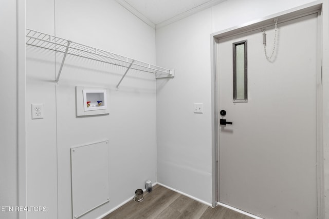 4817 Howardsville Rd, Apison, TN 37302 - laundry room with hookup for a washing machine, crown molding, dark wood-style floors, and baseboards