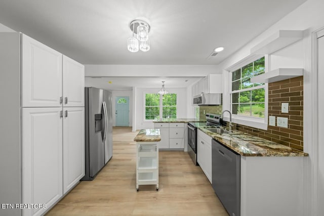 739 W Main St, Sevierville, TN 37862 - kitchen with stainless steel appliances, a sink, white cabinets, and dark stone countertops