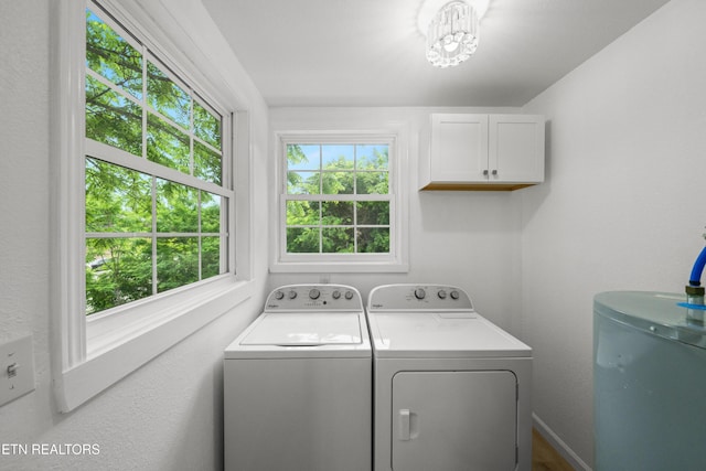 739 W Main St, Sevierville, TN 37862 - laundry room with cabinet space, washer and dryer, water heater, and healthy amount of natural light