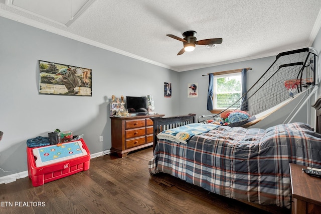 1023 NE Old Charleston Rd, Cleveland, TN 37312 - bedroom with wood finished floors, crown molding, a textured ceiling, baseboards, and a ceiling fan