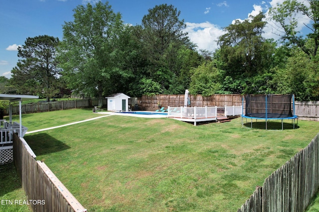 1023 NE Old Charleston Rd, Cleveland, TN 37312 - view of yard featuring a trampoline, a deck, and view of scattered trees