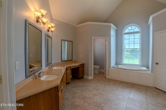1419 Cheyenne Blvd, Seymour, TN 37865 - full bath featuring lofted ceiling, toilet, double vanity, tile patterned flooring, and a bathtub