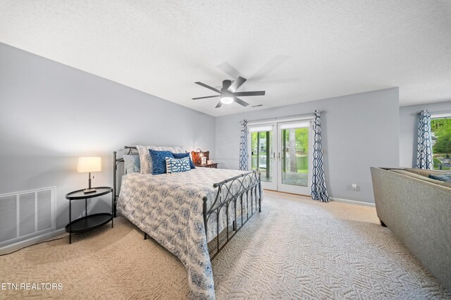 118 Motthaven Dr, Crossville, TN 38558 - bedroom with access to outside, light colored carpet, baseboards, a textured ceiling, and a ceiling fan