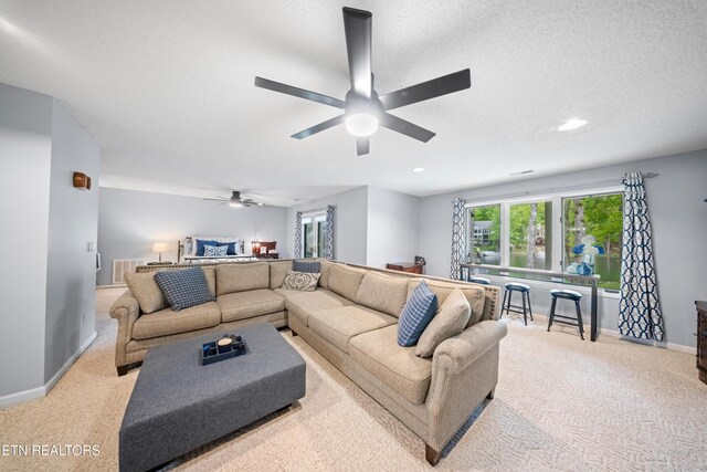 118 Motthaven Dr, Crossville, TN 38558 - carpeted living room featuring a ceiling fan, baseboards, and recessed lighting