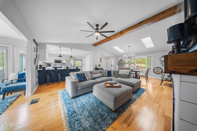 118 Motthaven Dr, Crossville, TN 38558 - living room with a chandelier, light wood-type flooring, a ceiling fan, and recessed lighting