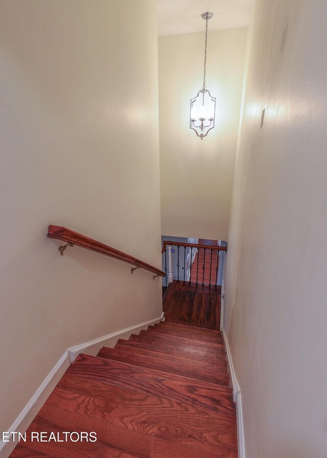 112 Chestnut Hill Rd, Oak Ridge, TN 37830 - stairway featuring baseboards and wood finished floors