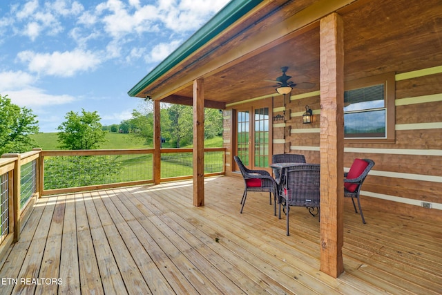 871 Poplar Creek Rd, Oliver Springs, TN 37840 - wooden terrace with outdoor dining area and ceiling fan
