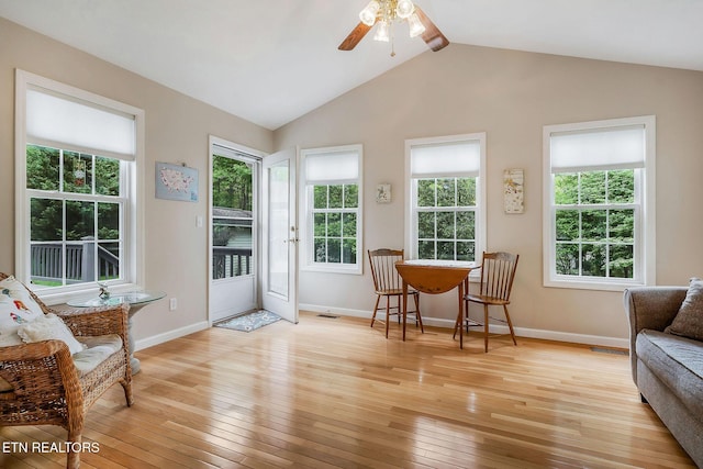 157 Garfield Ct, Crossville, TN 38558 - entryway featuring ceiling fan, light wood-style floors, lofted ceiling, plenty of natural light, and baseboards