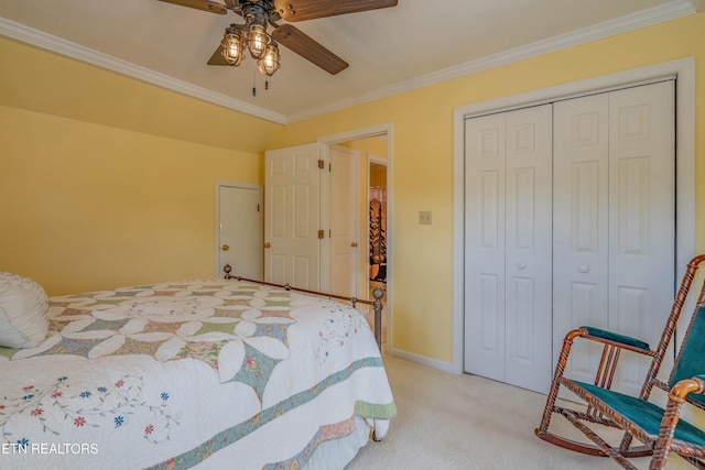 312 Cheestana Way, Loudon, TN 37774 - bedroom with light carpet, ornamental molding, a closet, and ceiling fan