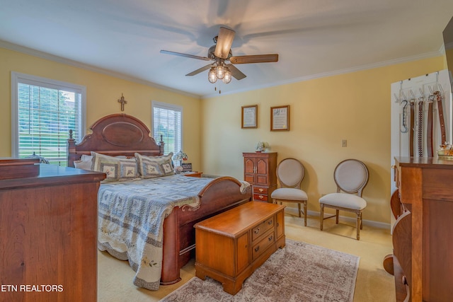 312 Cheestana Way, Loudon, TN 37774 - bedroom with multiple windows, ornamental molding, light carpet, baseboards, and ceiling fan