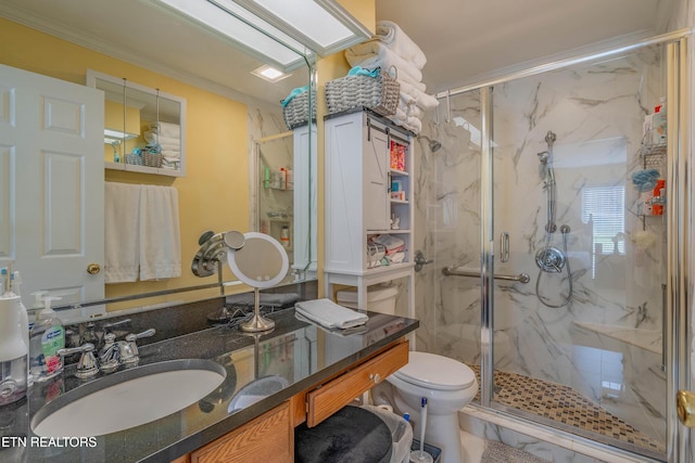 312 Cheestana Way, Loudon, TN 37774 - bathroom with a marble finish shower, toilet, and ornamental molding