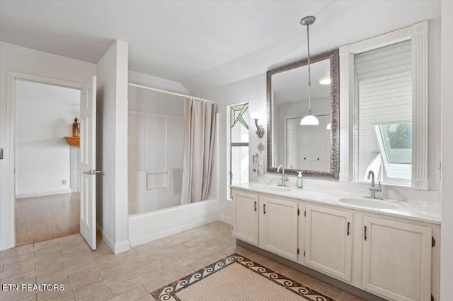 700 Shanghai Landing Ln Unit 11, Lafollette, TN 37766 - bathroom with shower / bath combo, double vanity, baseboards, and tile patterned floors