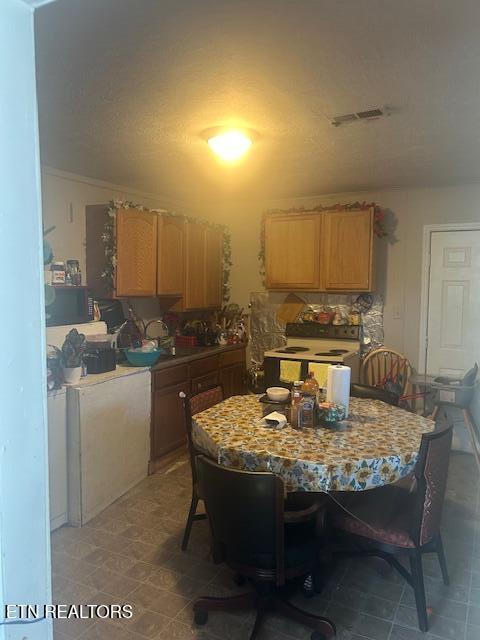 3614 Selma Ave, Knoxville, TN 37914 - kitchen featuring electric range, a kitchen bar, light countertops, and a kitchen island