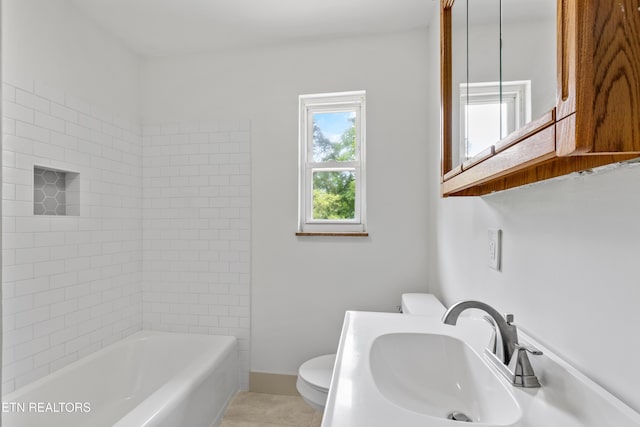 4525 Fawnie Ln, Knoxville, TN 37918 - full bathroom with a sink, toilet, tile patterned flooring, tub / shower combination, and baseboards