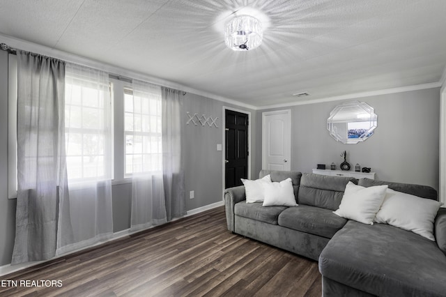 122 Mill Rd, Wartburg, TN 37887 - living area featuring dark wood-style floors, ornamental molding, and baseboards