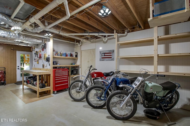 garage featuring a workshop area