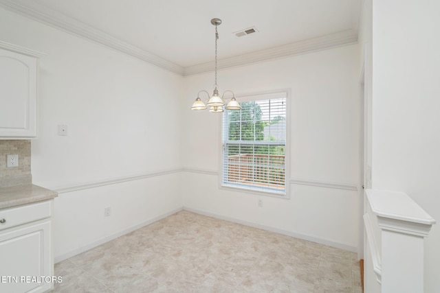 111 Devanshire Ct, Oak Ridge, TN 37830 - unfurnished dining area featuring ornamental molding and a chandelier