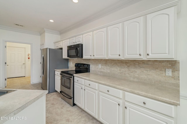 111 Devanshire Ct, Oak Ridge, TN 37830 - kitchen with stainless steel appliances, crown molding, white cabinets, backsplash, and recessed lighting