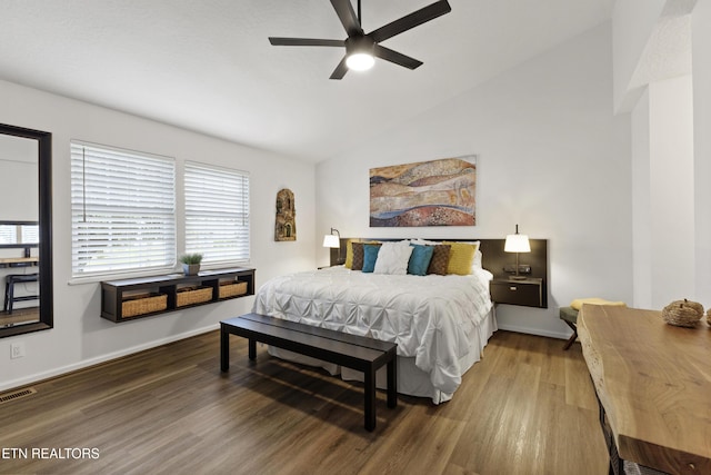 134 Jordan Dr, Caryville, TN 37714 - bedroom featuring vaulted ceiling, wood finished floors, baseboards, and a ceiling fan