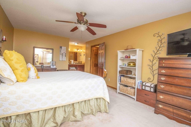 7745 Keswick Rd, Powell, TN 37849 - bedroom featuring light carpet, connected bathroom, and ceiling fan