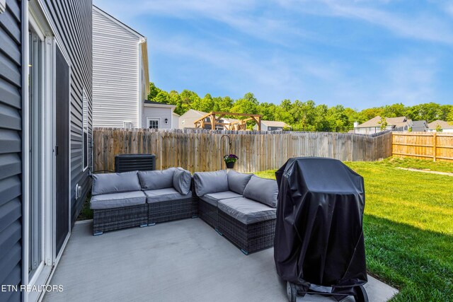 1024 Curly Top Ln, Knoxville, TN 37932 - view of patio with an outdoor living space, a grill, and central AC