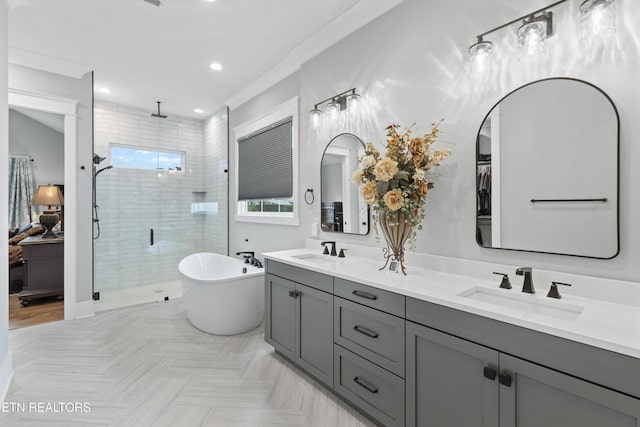 209 Fence Post Ln, Knoxville, TN 37934 - full bath featuring a stall shower, double vanity, a soaking tub, and recessed lighting