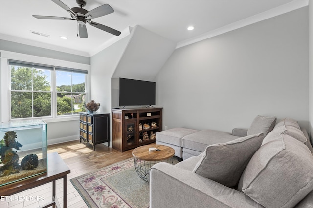 209 Fence Post Ln, Knoxville, TN 37934 - living room with ornamental molding, recessed lighting, ceiling fan, light wood-style flooring, and baseboards